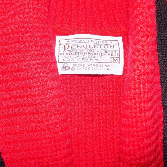 Vintage Pendleton Red and Black Western 100% Virgin Wool Cardigan - Picture 6 of 16